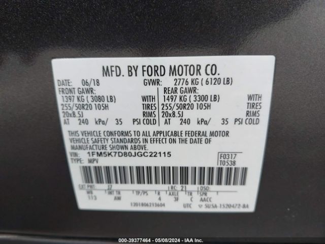 Photo 8 VIN: 1FM5K7D80JGC22115 - FORD EXPLORER 