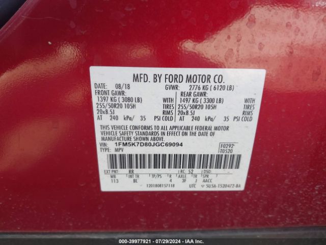 Photo 8 VIN: 1FM5K7D80JGC69094 - FORD EXPLORER 