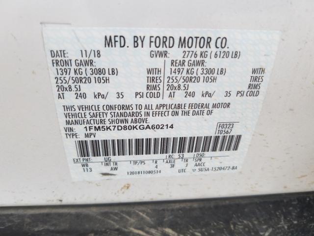 Photo 9 VIN: 1FM5K7D80KGA60214 - FORD EXPLORER X 