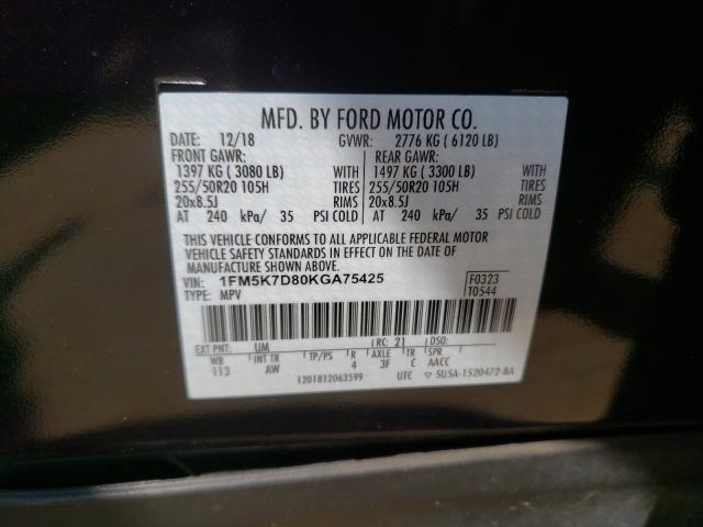 Photo 9 VIN: 1FM5K7D80KGA75425 - FORD EXPLORER X 