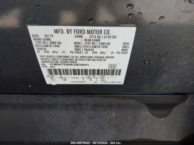 Photo 8 VIN: 1FM5K7D80KGB35641 - FORD EXPLORER 