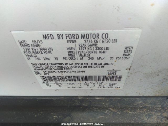 Photo 8 VIN: 1FM5K7D81GGA82648 - FORD EXPLORER 