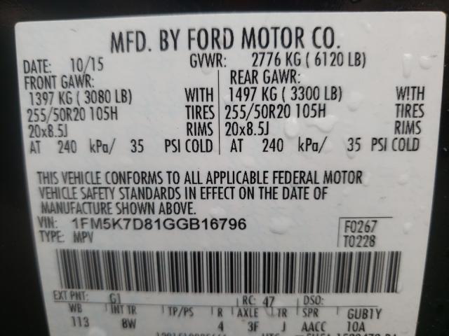 Photo 9 VIN: 1FM5K7D81GGB16796 - FORD EXPLORER X 