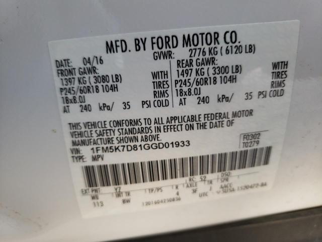 Photo 12 VIN: 1FM5K7D81GGD01933 - FORD EXPLORER X 