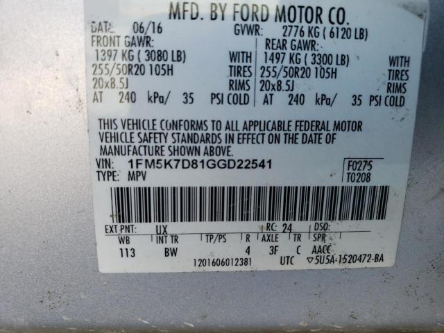 Photo 12 VIN: 1FM5K7D81GGD22541 - FORD EXPLORER X 