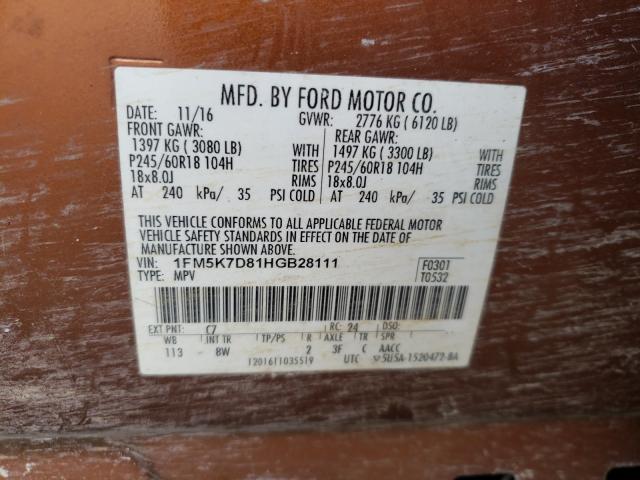 Photo 9 VIN: 1FM5K7D81HGB28111 - FORD EXPLORER X 