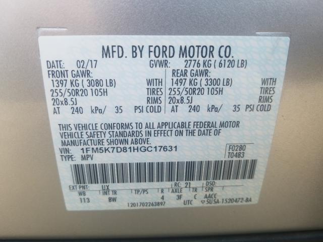 Photo 9 VIN: 1FM5K7D81HGC17631 - FORD EXPLORER X 