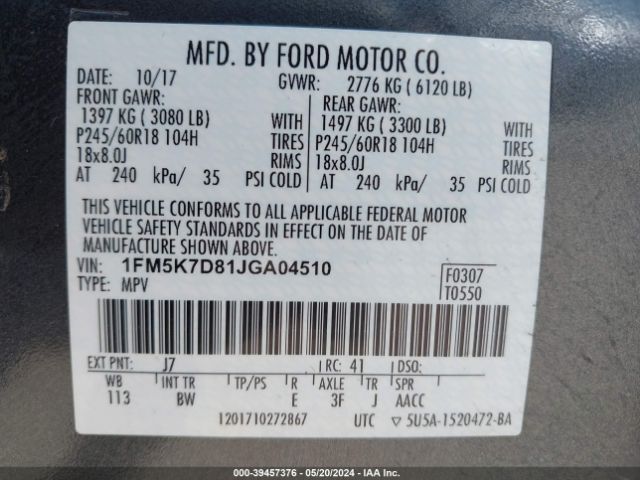 Photo 8 VIN: 1FM5K7D81JGA04510 - FORD EXPLORER 