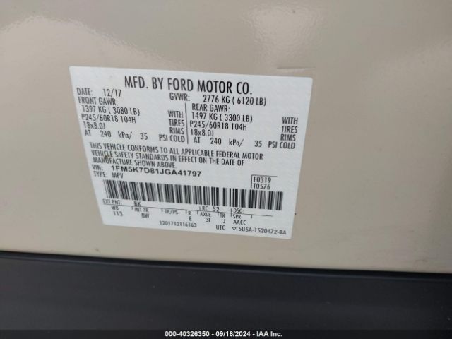 Photo 8 VIN: 1FM5K7D81JGA41797 - FORD EXPLORER 