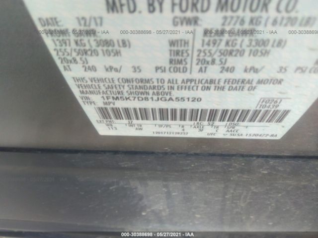 Photo 8 VIN: 1FM5K7D81JGA55120 - FORD EXPLORER 