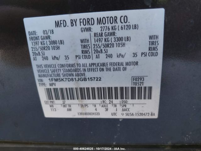 Photo 8 VIN: 1FM5K7D81JGB15722 - FORD EXPLORER 