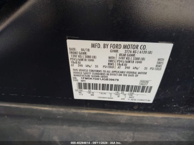 Photo 8 VIN: 1FM5K7D81JGB39678 - FORD EXPLORER 