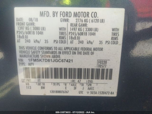 Photo 8 VIN: 1FM5K7D81JGC67421 - FORD EXPLORER 