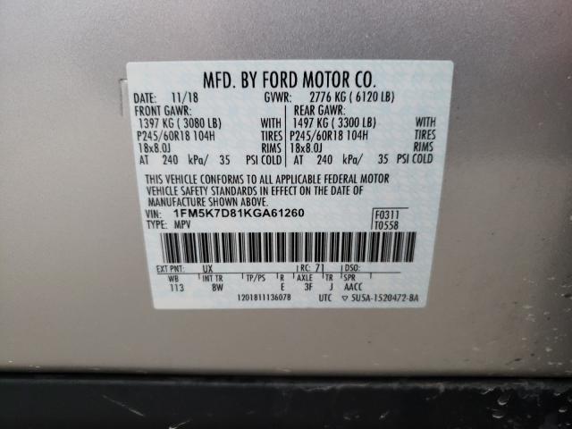 Photo 9 VIN: 1FM5K7D81KGA61260 - FORD EXPLORER X 