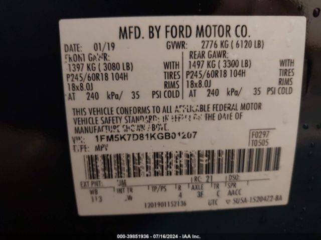 Photo 8 VIN: 1FM5K7D81KGB01207 - FORD EXPLORER 