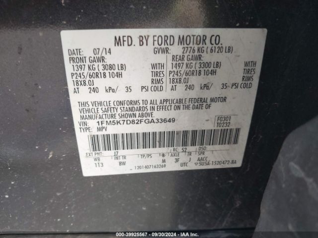 Photo 8 VIN: 1FM5K7D82FGA33649 - FORD EXPLORER 