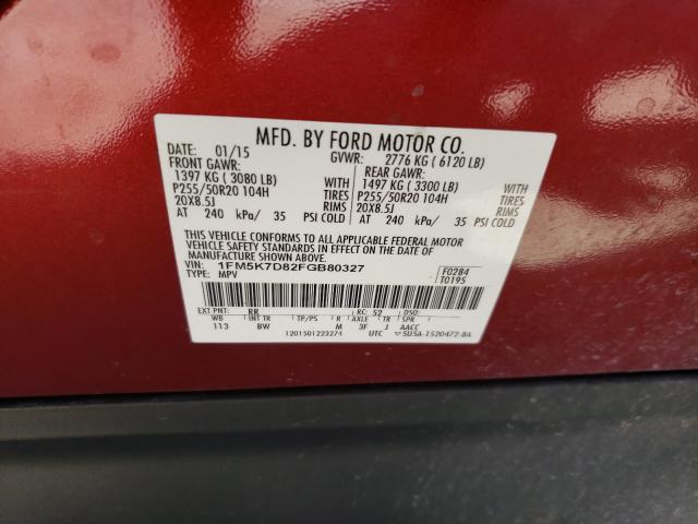 Photo 9 VIN: 1FM5K7D82FGB80327 - FORD EXPLORER X 