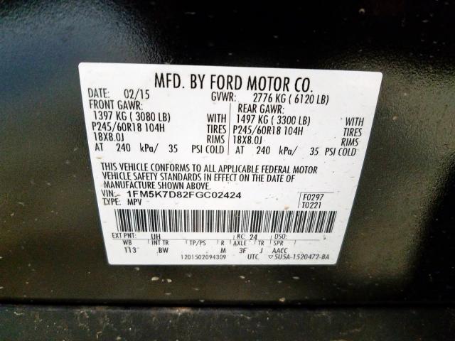 Photo 9 VIN: 1FM5K7D82FGC02424 - FORD EXPLORER X 