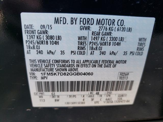 Photo 9 VIN: 1FM5K7D82GGB04060 - FORD EXPLORER X 