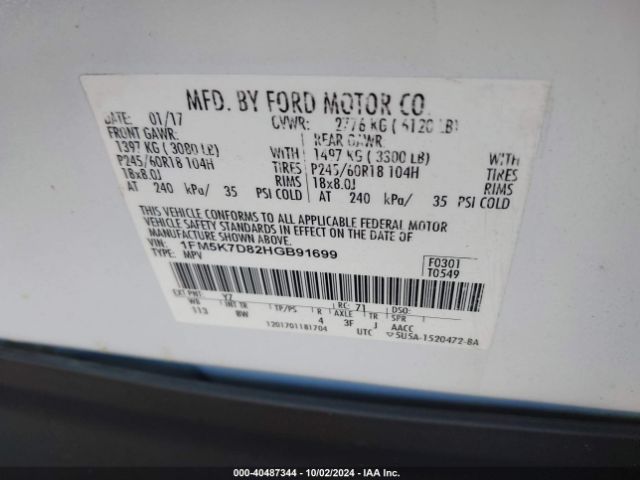 Photo 8 VIN: 1FM5K7D82HGB91699 - FORD EXPLORER 