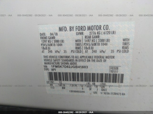 Photo 8 VIN: 1FM5K7D82JGB41603 - FORD EXPLORER 