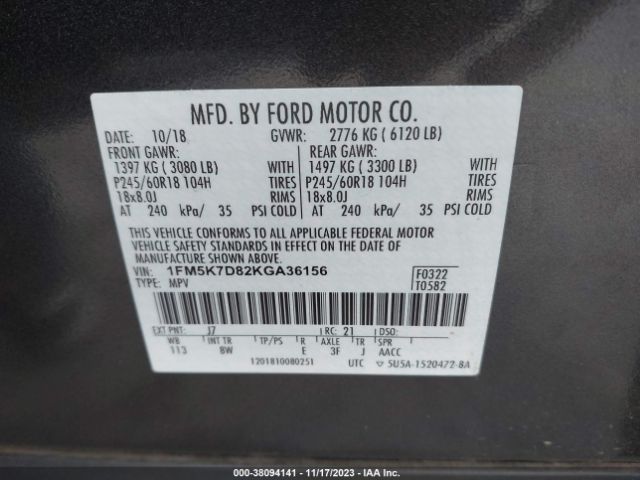 Photo 8 VIN: 1FM5K7D82KGA36156 - FORD EXPLORER 