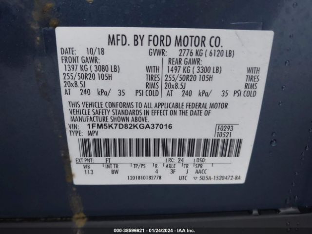 Photo 8 VIN: 1FM5K7D82KGA37016 - FORD EXPLORER 