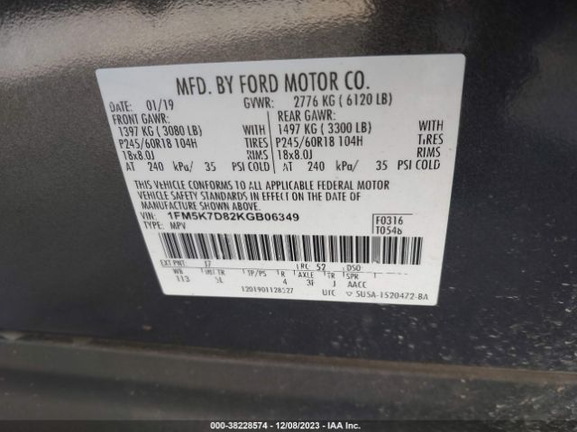 Photo 8 VIN: 1FM5K7D82KGB06349 - FORD EXPLORER 