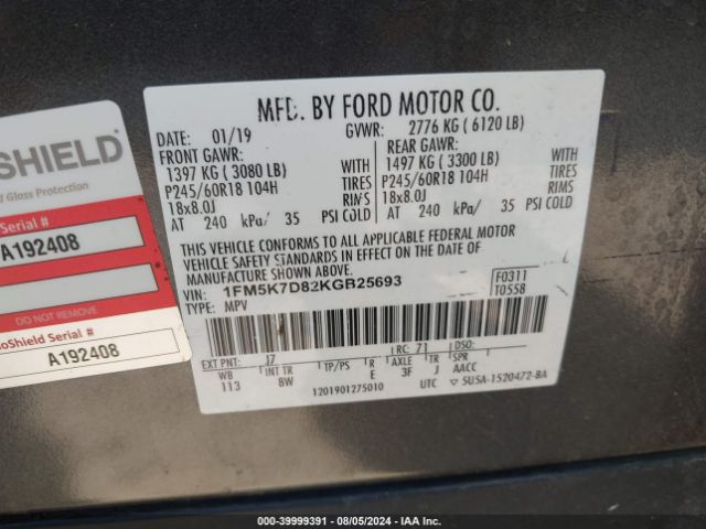 Photo 8 VIN: 1FM5K7D82KGB25693 - FORD EXPLORER 