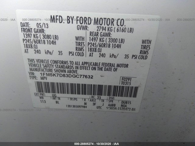 Photo 8 VIN: 1FM5K7D83DGC77632 - FORD EXPLORER 