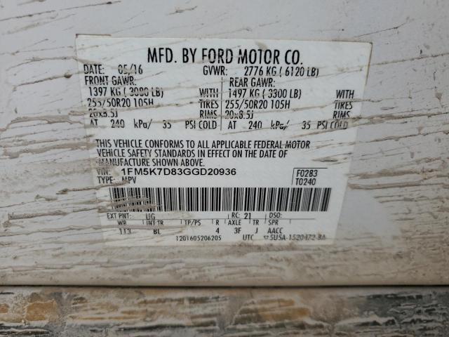 Photo 11 VIN: 1FM5K7D83GGD20936 - FORD EXPLORER X 