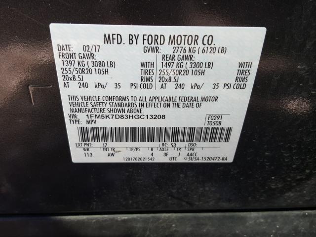 Photo 9 VIN: 1FM5K7D83HGC13208 - FORD EXPLORER 