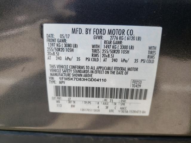 Photo 9 VIN: 1FM5K7D83HGD04110 - FORD EXPLORER X 