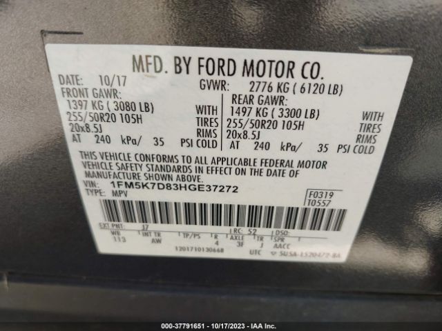 Photo 8 VIN: 1FM5K7D83HGE37272 - FORD EXPLORER 