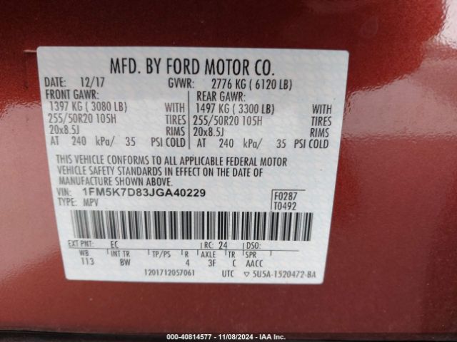 Photo 8 VIN: 1FM5K7D83JGA40229 - FORD EXPLORER 