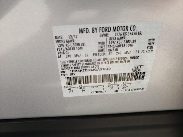 Photo 9 VIN: 1FM5K7D83JGA51649 - FORD EXPLORER X 