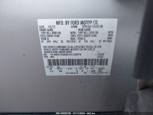 Photo 8 VIN: 1FM5K7D84DGC33879 - FORD EXPLORER 