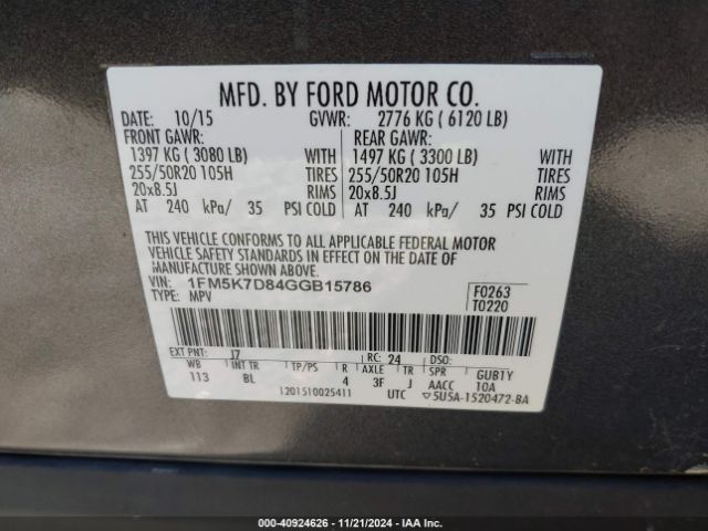 Photo 8 VIN: 1FM5K7D84GGB15786 - FORD EXPLORER 