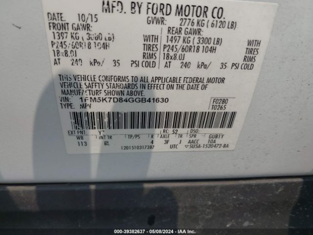 Photo 8 VIN: 1FM5K7D84GGB41630 - FORD EXPLORER 