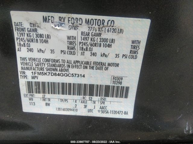 Photo 8 VIN: 1FM5K7D84GGC57314 - FORD EXPLORER 