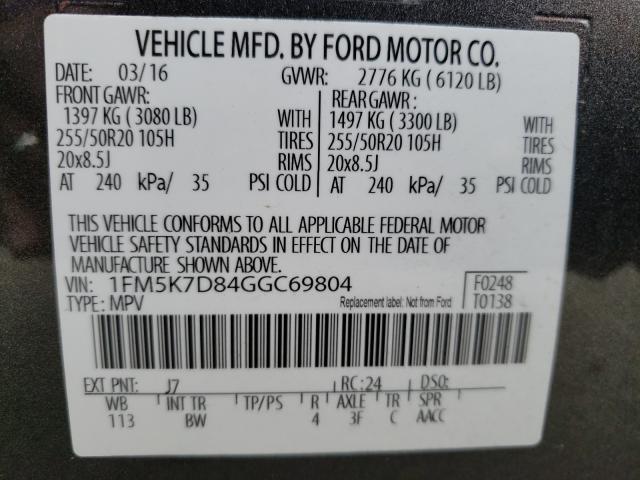 Photo 9 VIN: 1FM5K7D84GGC69804 - FORD EXPLORER X 