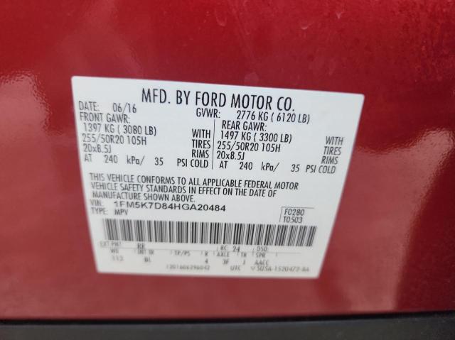 Photo 9 VIN: 1FM5K7D84HGA20484 - FORD EXPLORER X 