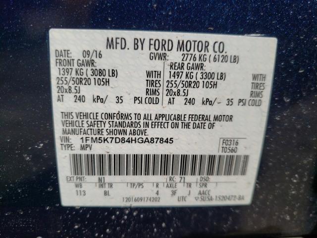 Photo 9 VIN: 1FM5K7D84HGA87845 - FORD EXPLORER X 