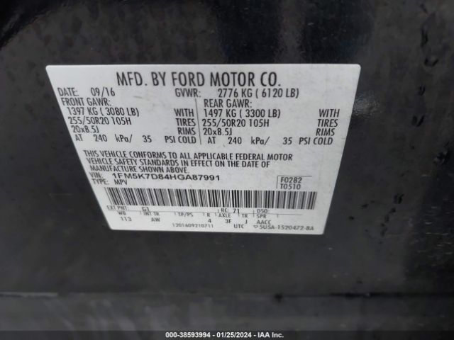 Photo 8 VIN: 1FM5K7D84HGA87991 - FORD EXPLORER 