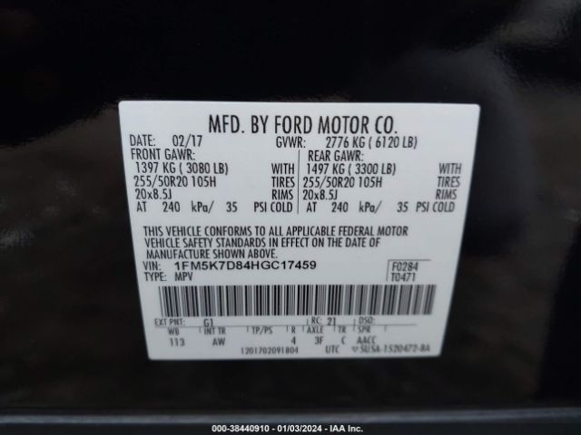 Photo 8 VIN: 1FM5K7D84HGC17459 - FORD EXPLORER 