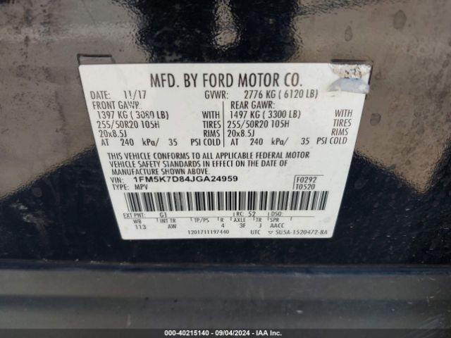 Photo 8 VIN: 1FM5K7D84JGA24959 - FORD EXPLORER 