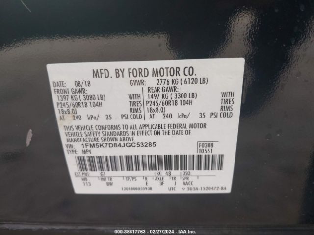 Photo 8 VIN: 1FM5K7D84JGC53285 - FORD EXPLORER 