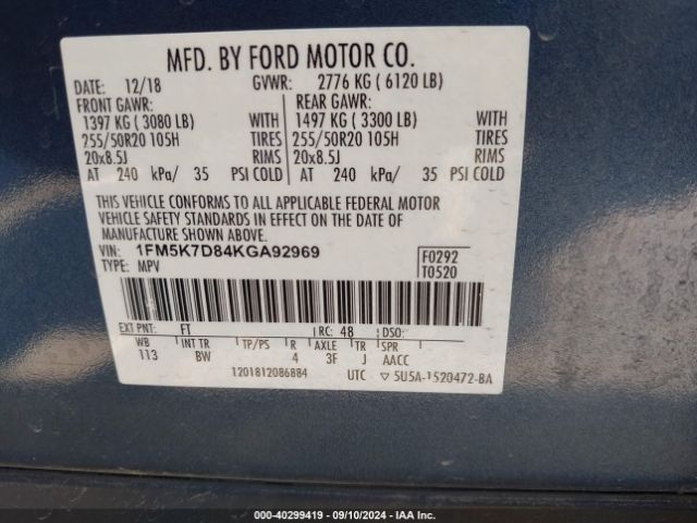 Photo 8 VIN: 1FM5K7D84KGA92969 - FORD EXPLORER 