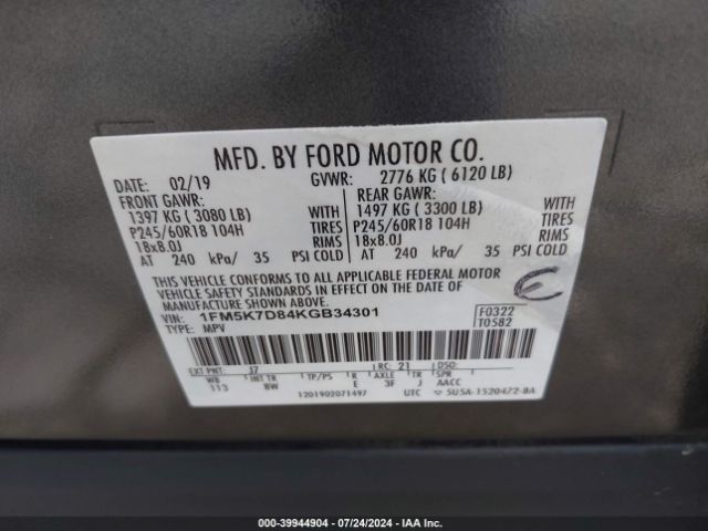 Photo 8 VIN: 1FM5K7D84KGB34301 - FORD EXPLORER 