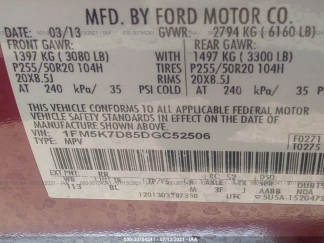 Photo 8 VIN: 1FM5K7D85DGC52506 - FORD EXPLORER 